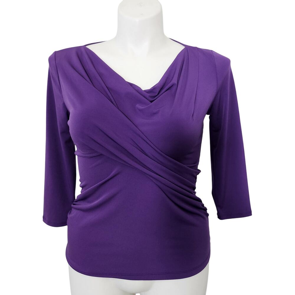 New York & Company Purple Cowl Neck Ruched Top - Size M